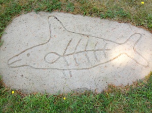 Re-created whale petroglyph. The original on Gabriola Island is covered in moss.